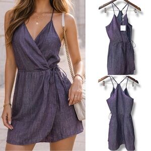 Lavender Brown | NWT $299 Designer Iridescent Denim Purple Wrap Dress (size M)